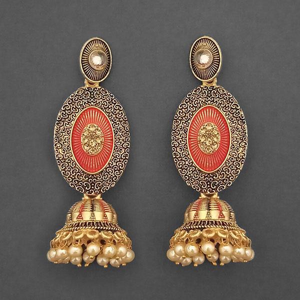 Kriaa Gold Plated Stone And Red Meenakari Matte Dangler Earrings - 1312043B