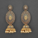 Kriaa Gold Plated Stone And Blue Meenakari Matte Dangler Earrings - 1312043C