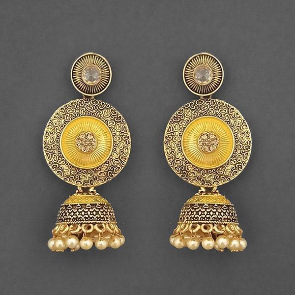 Kriaa Gold Plated Stone And Yellow Meenakari Matte Dangler Earrings - 1312044A