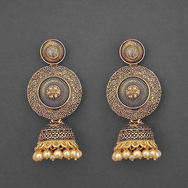 Kriaa Gold Plated Stone And Blue Meenakari Matte Dangler Earrings - 1312044C