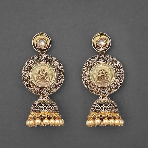 Kriaa Gold Plated Stone And Gold Meenakari Matte Dangler Earrings - 1312044F