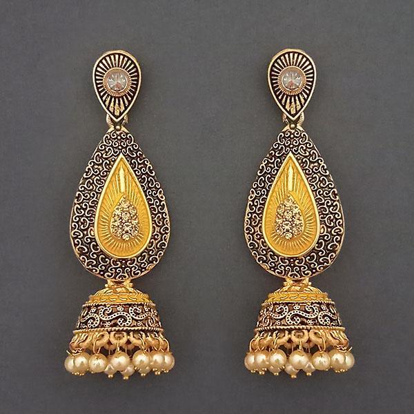 Kriaa Gold Plated Stone And Yellow Meenakari Matte Dangler Earrings - 1312046A