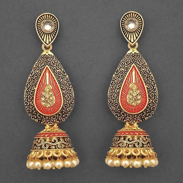 Kriaa Gold Plated Stone And Red Meenakari Matte Dangler Earrings - 1312046B