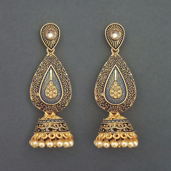 Kriaa Gold Plated Stone And Blue Meenakari Matte Dangler Earrings - 1312046C