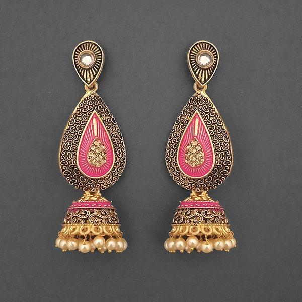 Kriaa Gold Plated Stone And Pink Meenakari Matte Dangler Earrings - 1312046D