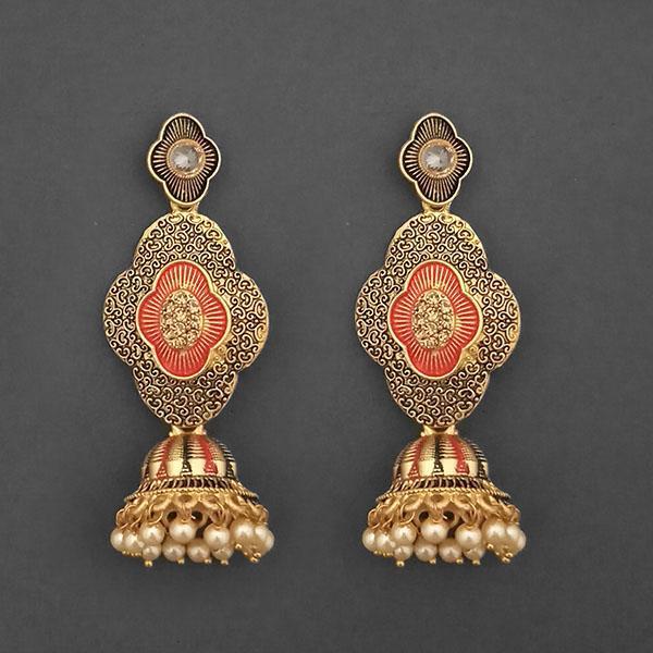 Kriaa Gold Plated Stone And Red Meenakari Matte Dangler Earrings - 1312047B