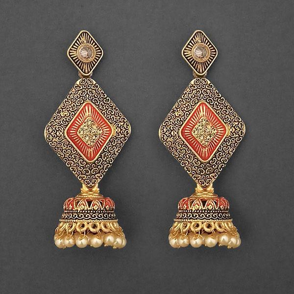 Kriaa Gold Plated Stone And Red Meenakari Matte Dangler Earrings - 1312048B