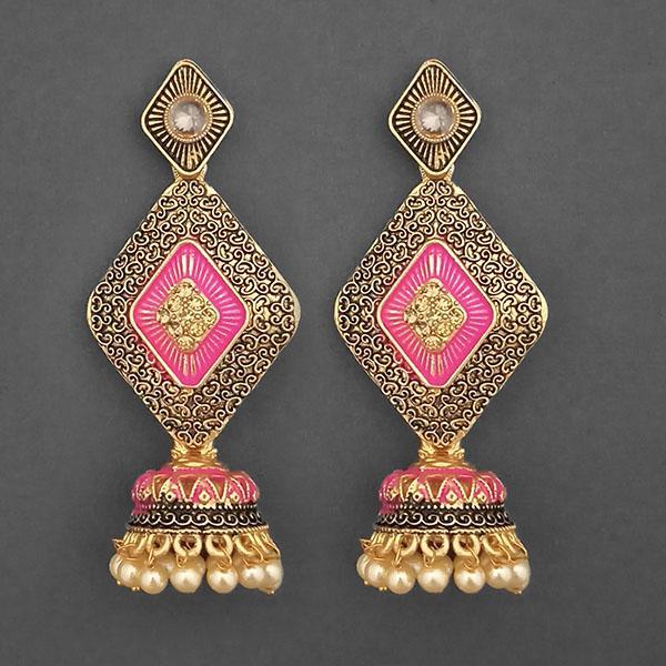 Kriaa Gold Plated Stone And Pink Meenakari Matte Dangler Earrings - 1312048D