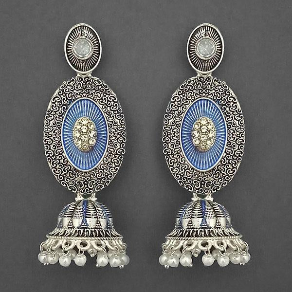 Kriaa Silver Plated Stone And Blue Meenakari Matte Dangler Earrings - 1312049C