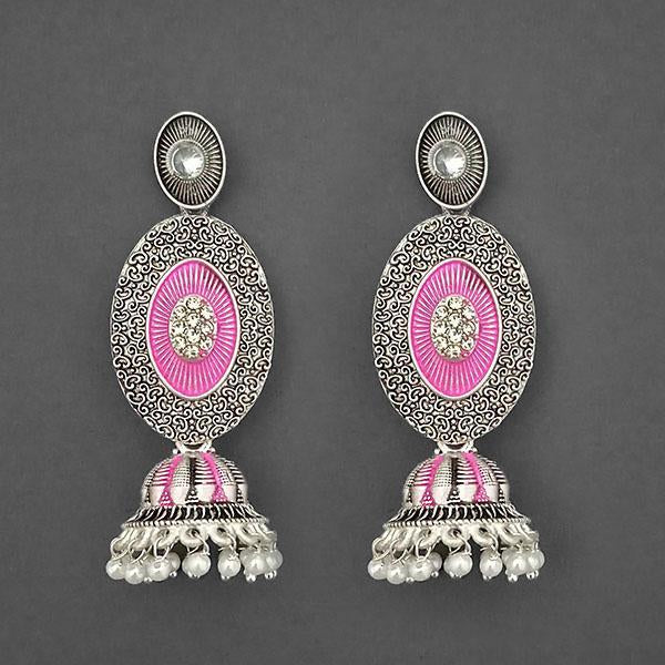 Kriaa Silver Plated Stone And Pink Meenakari Matte Dangler Earrings - 1312049D