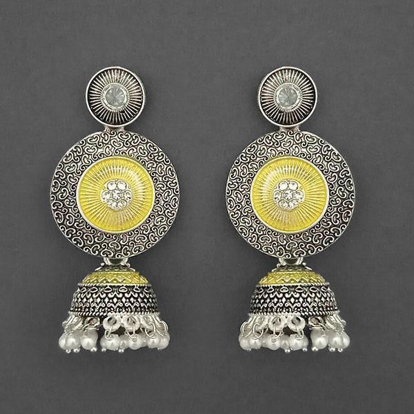 Kriaa Silver Plated Stone And Yellow Meenakari Matte Dangler Earrings - 1312050A