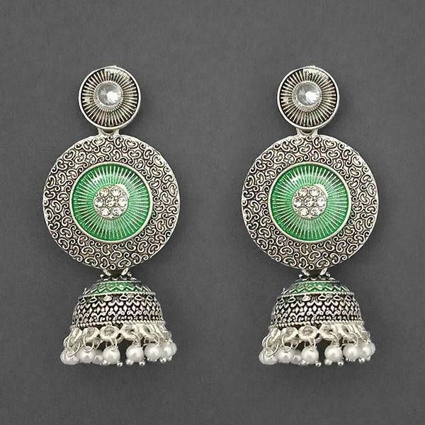 Kriaa Silver Plated Stone And Green Meenakari Matte Dangler Earrings - 1312050E