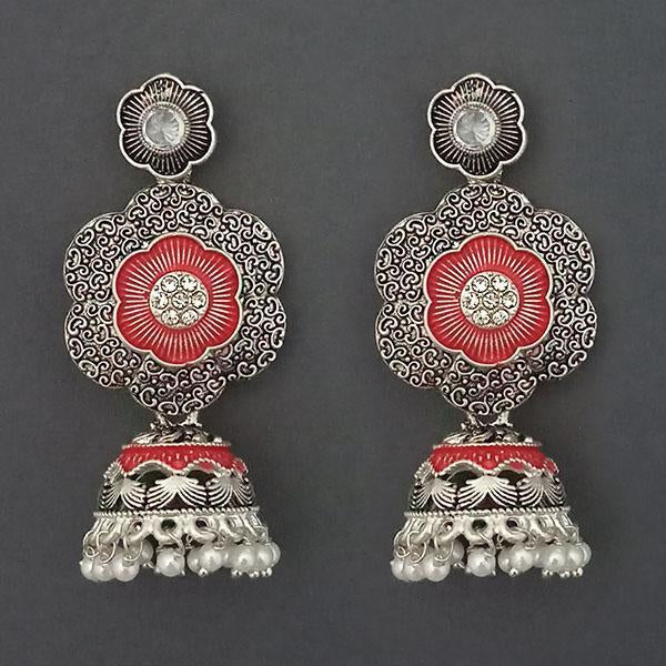 Kriaa Silver Plated Stone And Red Meenakari Matte Dangler Earrings - 1312051B