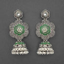 Kriaa Silver Plated Stone And Green Meenakari Matte Dangler Earrings - 1312051E