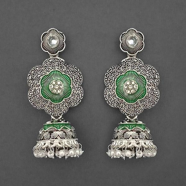 Kriaa Silver Plated Stone And Green Meenakari Matte Dangler Earrings - 1312051E