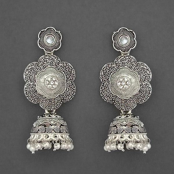 Kriaa Silver Plated Stone And Silver Meenakari Matte Dangler Earrings - 1312051F