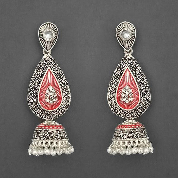 Kriaa Silver Plated Stone And Red Meenakari Matte Dangler Earrings - 1312052B