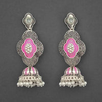 Kriaa Silver Plated Stone And Pink Meenakari Matte Dangler Earrings - 1312053D