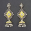 Kriaa Silver Plated Stone And Yellow Meenakari Matte Dangler Earrings - 1312054A