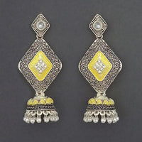 Kriaa Silver Plated Stone And Yellow Meenakari Matte Dangler Earrings - 1312054A