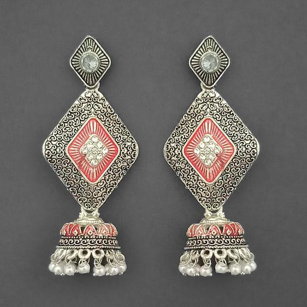 Kriaa Silver Plated Stone And Red Meenakari Matte Dangler Earrings - 1312054B