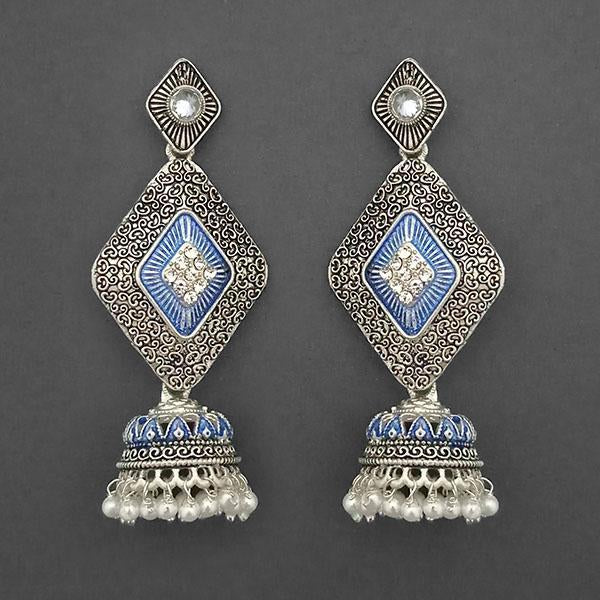 Kriaa Silver Plated Stone And Blue Meenakari Matte Dangler Earrings - 1312054C