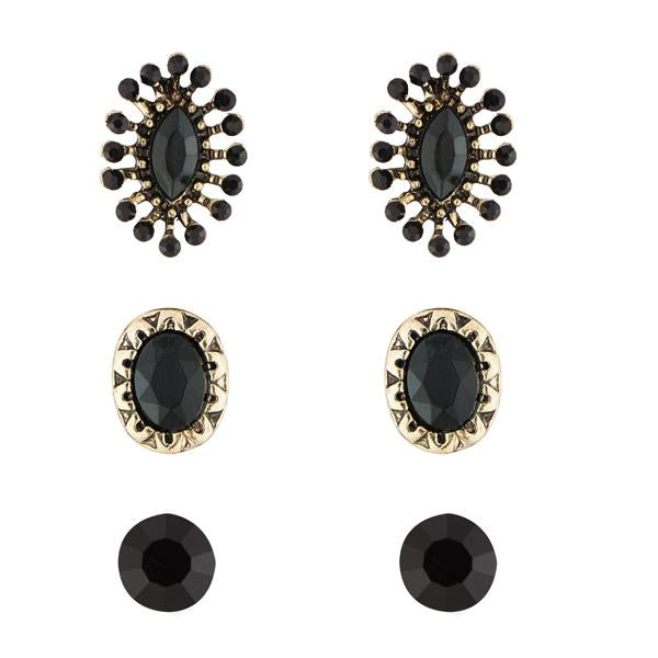 Kriaa Antique Gold Plated Stone Stud Earrings Set - 1312104A