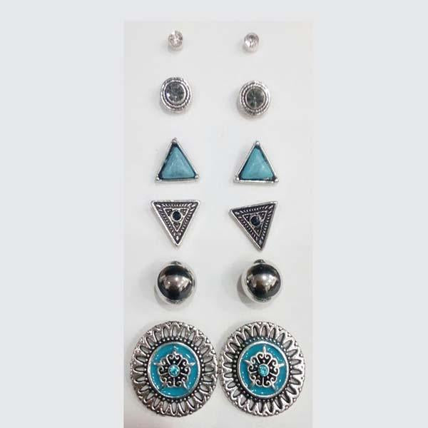 Kriaa Meenakari Stone Stud Earrings Combo - 1312106