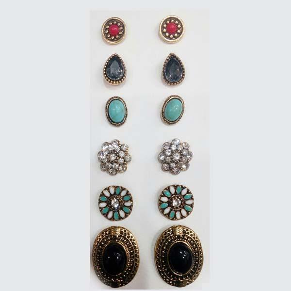 Kriaa Antique Stone Stud Earrings Combo - 1312107