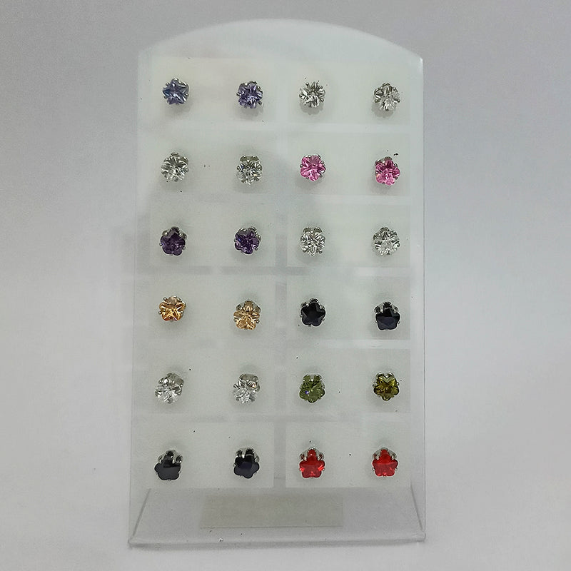 14Fashions Set of 12 AD Stone Stud Earrings Combo ( Assorted Color )