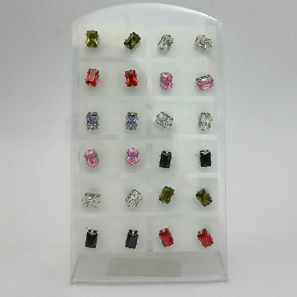 14Fashions Set of 12 AD Stone Stud Earrings Combo ( Assorted Color )