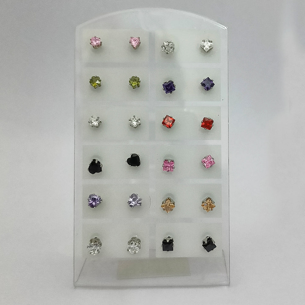 14Fashions Set of 12 AD Stone Stud Earrings Combo ( Assorted Color )
