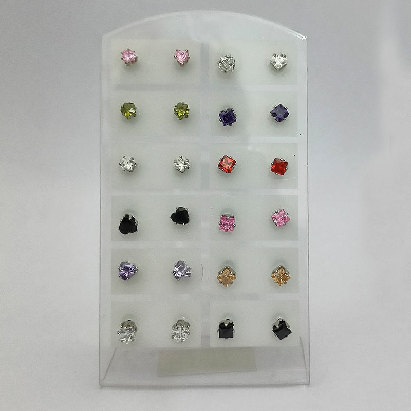 14Fashions Set of 12 AD Stone Stud Earrings Combo ( Assorted Color )