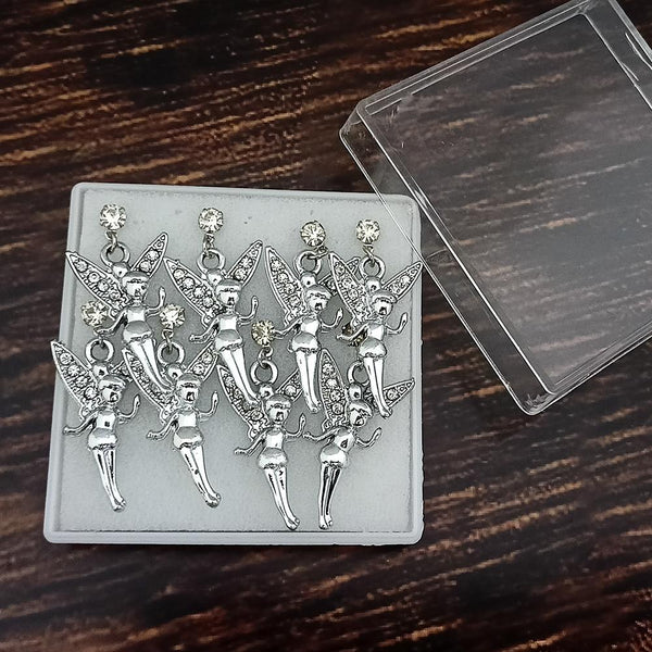 Kriaa Silver Plated Austrian Stone  Pack Of 4 Fairy Stud Earrings  - 1312189