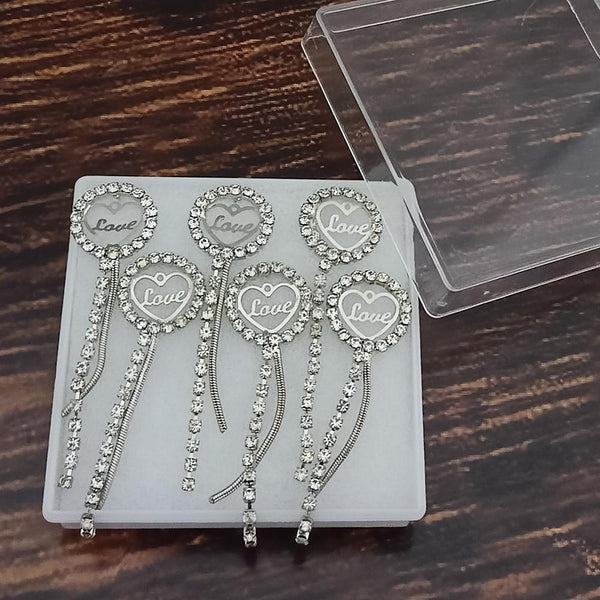Kriaa Silver Plated Austrian Stone  "LOVE "Pack Of 3 Dangler Earrings  - 1312190