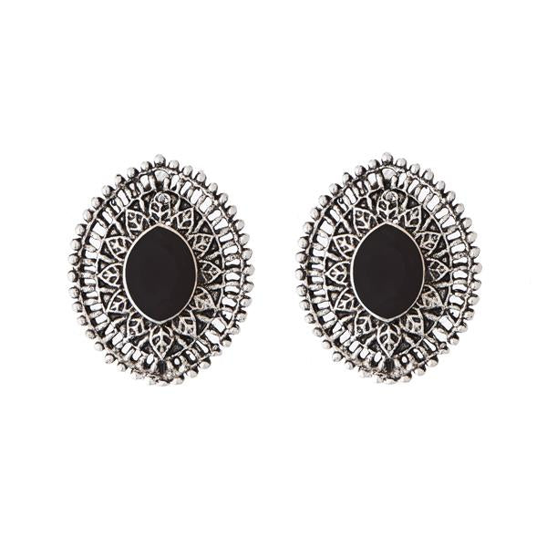 Kriaa Antique Gold Black Opaque Stone Stud Earrings - 1312201A