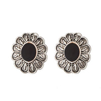 Kriaa Rhodium Plated Black Opaque Stone Stud Earrings - 1312203A