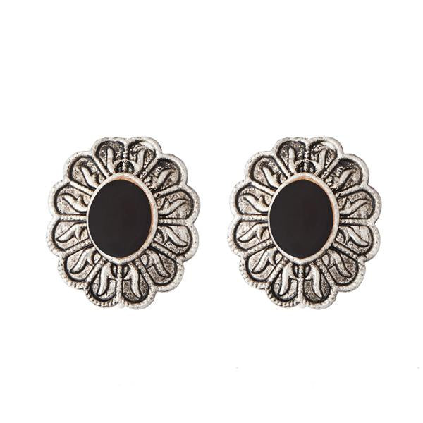 Kriaa Rhodium Plated Black Opaque Stone Stud Earrings - 1312203A