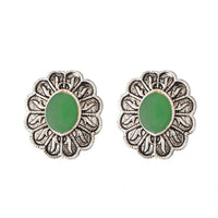 Kriaa Green Opaque Stone Rhodium Plated Stud Earrings - 1312203B