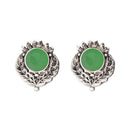Kriaa Rhodium Plated Green Opaque Stone Stud Earrings - 1312208B