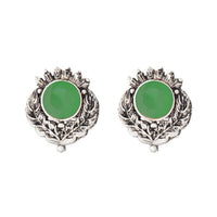 Kriaa Rhodium Plated Green Opaque Stone Stud Earrings - 1312208B