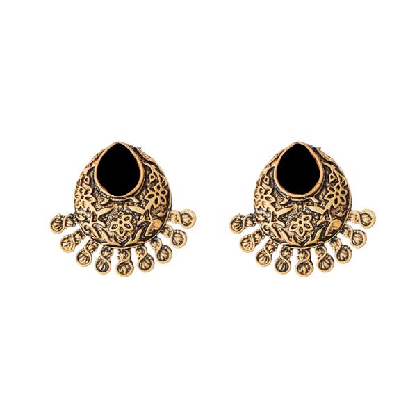 Kriaa Antique Gold Plated Black Opaque Stone Stud Earrings - 1312214A