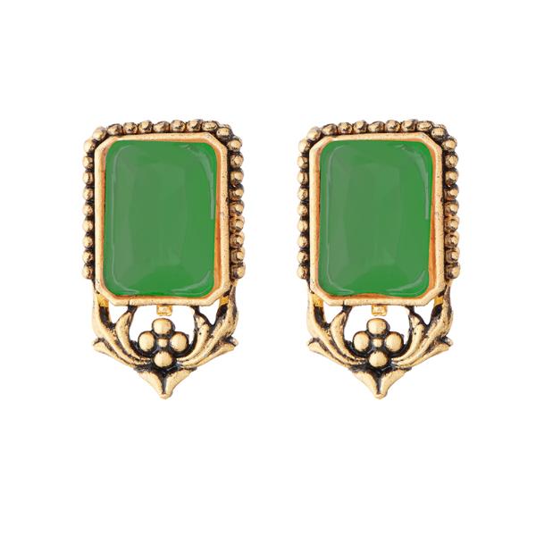 Kriaa Antique Gold Plated Green Opaque Stone Stud Earrings - 1312215B