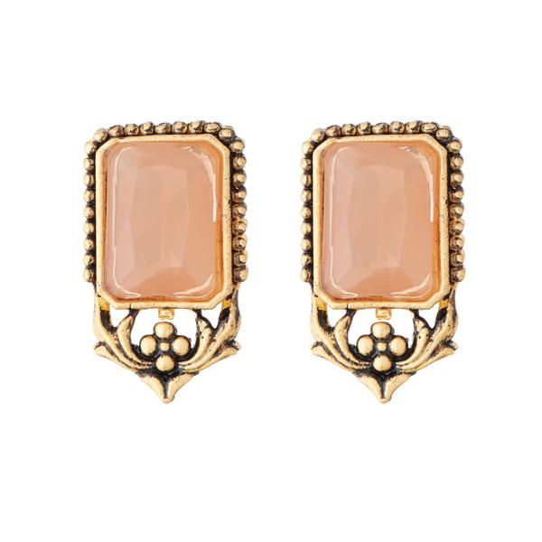 Kriaa Antique Gold Plated Peach Opaque Stone Stud Earrings - 1312215D