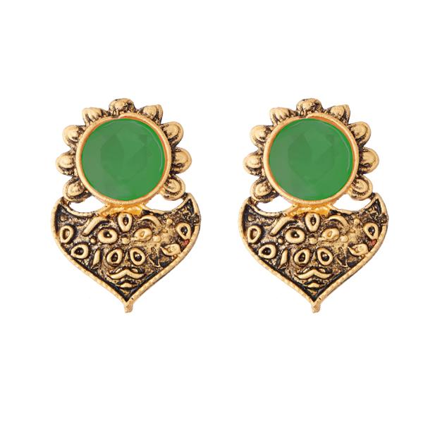 Kriaa Antique Gold Plated Green Opaque Stone Stud Earrings - 1312217B