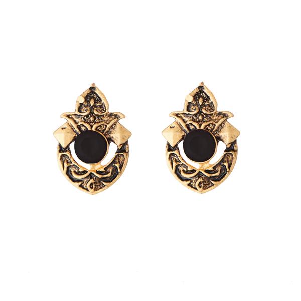 Kriaa Antique Gold Plated Black Opaque Stone Stud Earrings - 1312218A
