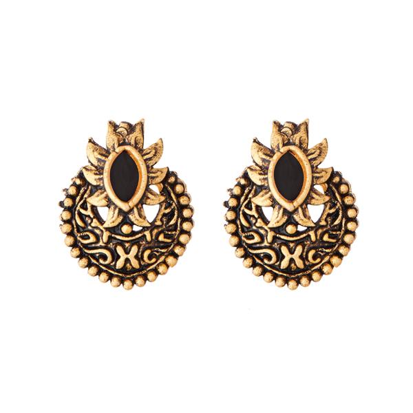Kriaa Antique Gold Plated Black Opaque Stone Stud Earrings - 1312219A