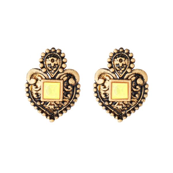 Kriaa Antique Gold Plated Opaque Stone Stud Earrings - 1312221E