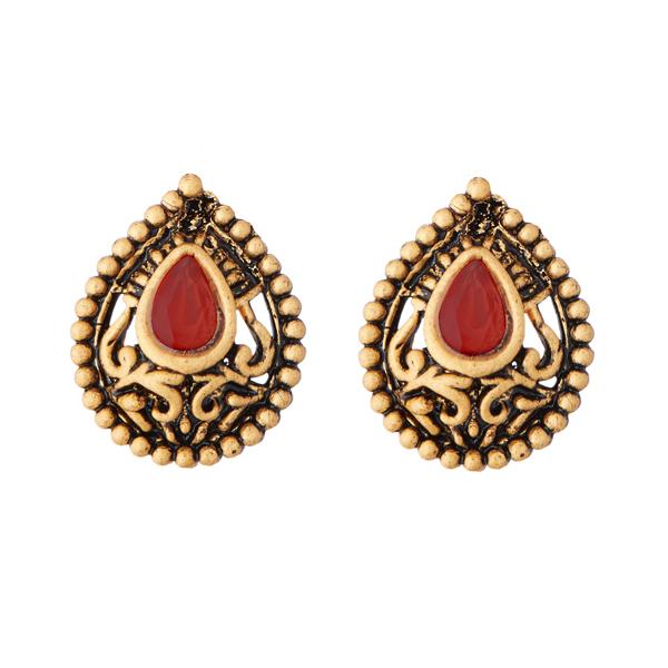 Kriaa Antique Gold Plated Opaque Stone Stud Earrings - 1312222C