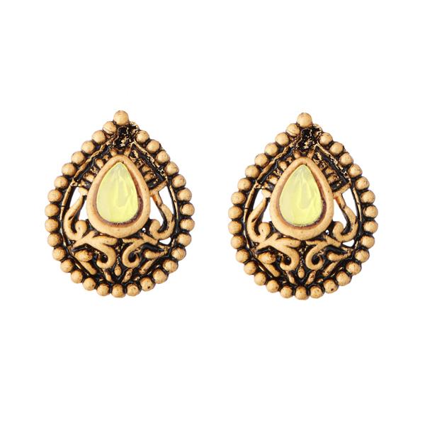 Kriaa Antique Gold Plated Opaque Stone Stud Earrings - 1312222E